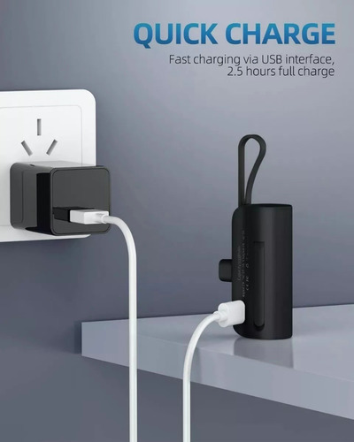 Power Bank Mini 5000 Mah Saiviek Dx121 Batería Portátil Salida Tipo C/ Lightning Con 1 Cable Pila Cargador