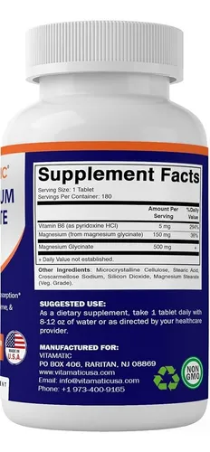 Glicinato de magnesio, 500 mg Vitamatic, 180 tazas, sabor sin sabor