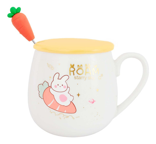 Taza De Ceramica Tapa Y Cuchara Figuras Kawaii Cute 12268 N* Color Zanahoria M4