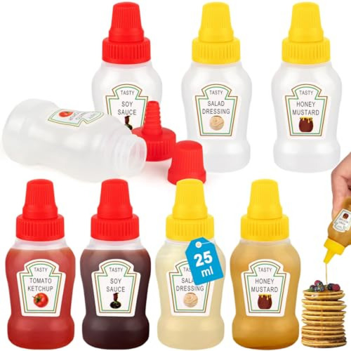 Dispensador De Salsas  8 Mini Botellas Exprimibles De Salsa