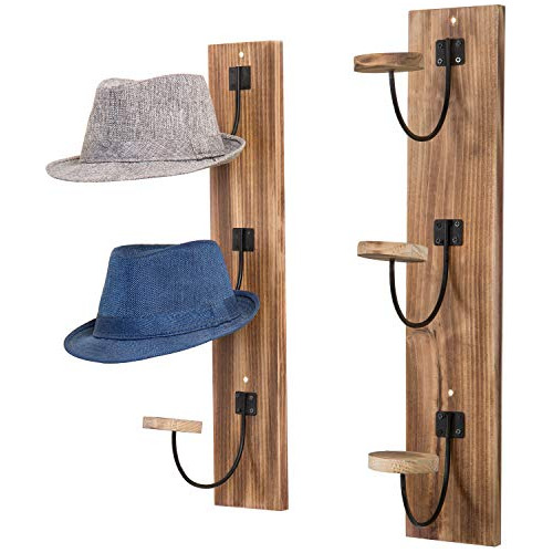 Perchero De Pared Sombreros, Gancho De Madera Quemada D...