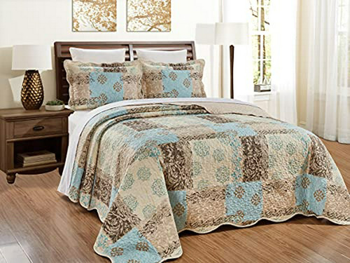 Juego De Colchas Masterplay 3 Piezas King Size Floral 118 X