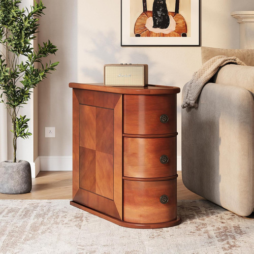 Mesa Auxiliar De Madera Marrón Vintage 3 Cajones