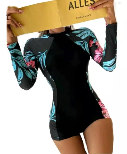 Agencia de viajes magia Corresponsal Traje De Baño Manga Larga Mujer Completo Short Salidas Playa