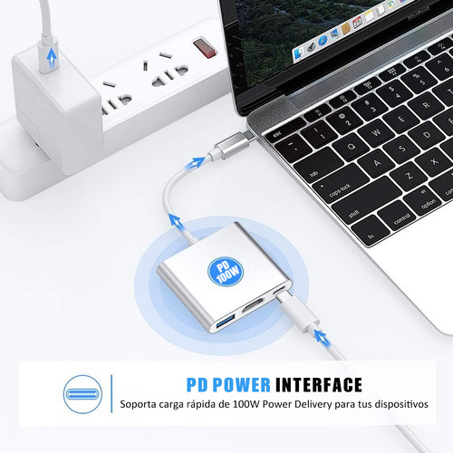 Tipo C A Hdmi 4k Hub Convertidor Hub Usb3.0 3 En 1 Adaptador