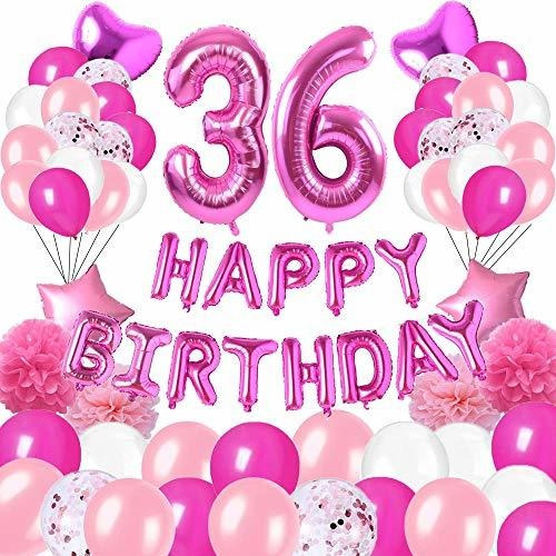 Happy 36th Birthday Party Decoraciones Látex Rosa, Látex Ros