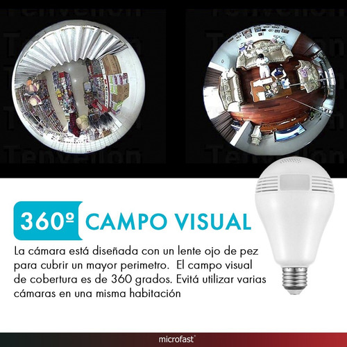 Cámara Seguridad Espía Foco 360 2mp Hd 1080p Wifi Nocturna