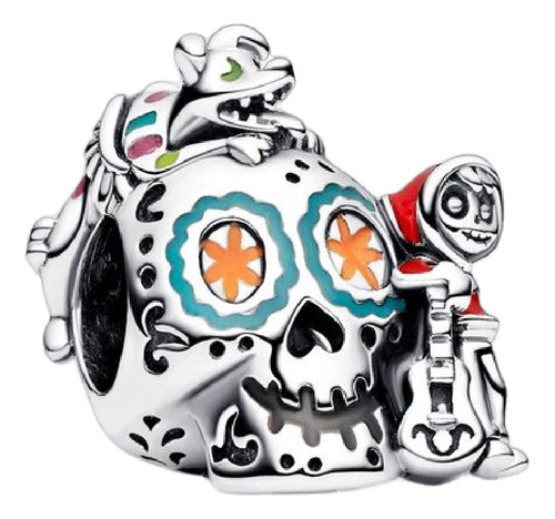 Charm Calavera Coco Miguel Y Dante En Plata 925 Silver Heart