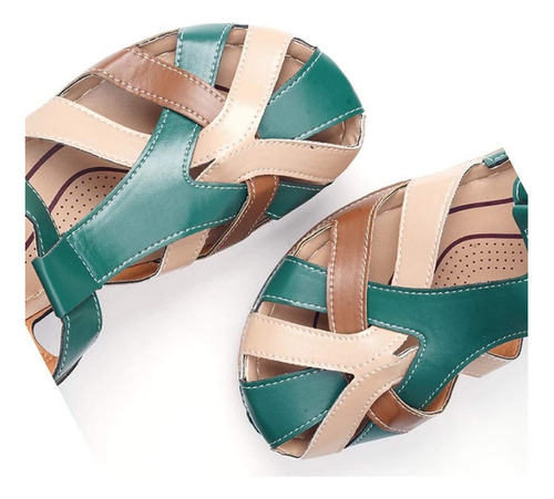 Sandalias Redondas Retro Ortopédicas De Cuero Pu Para Mujer