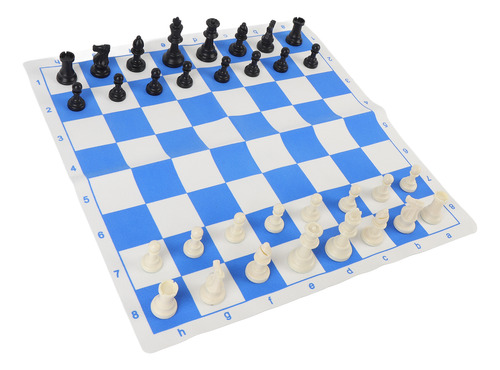 Juego De Ajedrez Y Tablero De 42 Cm, Azul Y Blanco, Enrollab