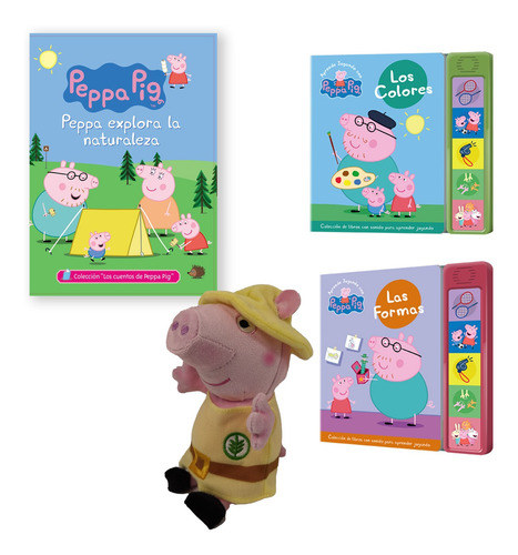 Peluche Peppa Exploradora 20 Cm + 2 Libros Con Sonido Kit 1