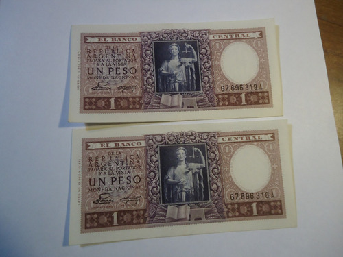 Billetes Mn $ 1.- Correlativos (dos)  Año 1953 Bot 1910