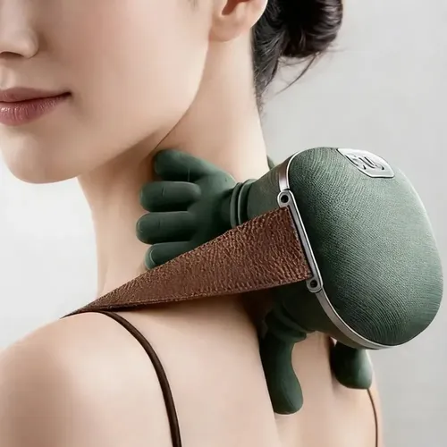 Massageador Pescoco Ombro Recarregavel 3d Com Aquecimento Verde Musgo