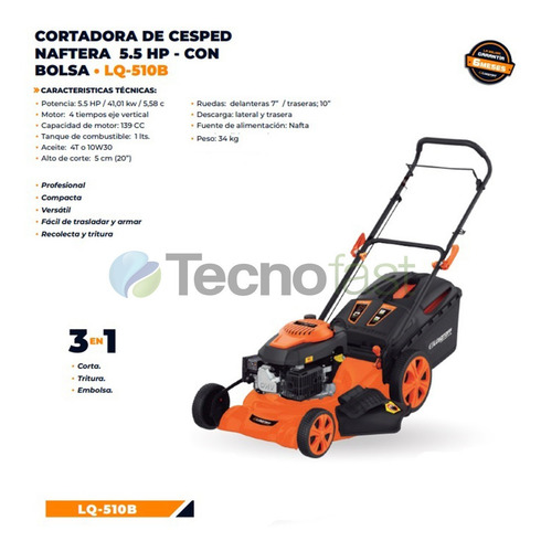 Cortadora Cesped Naftera Bolsa Recolectora Lusqtoff Lq510b