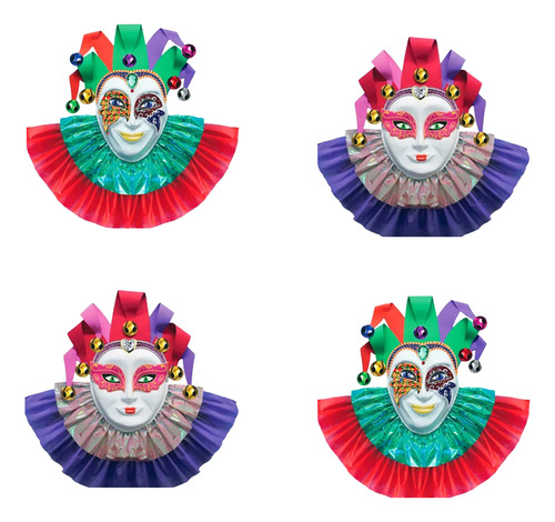 Kit 4 Painéis Carnaval Decoração 3d Arlequim Colombina 1,10m
