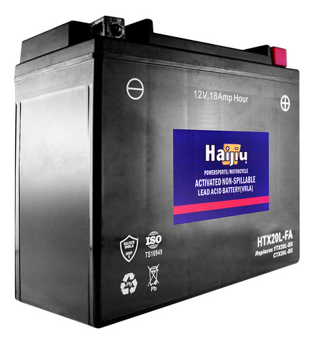 Batería Moto Haijiu Htx20l-fa Agm Gel Libre Mantenimiento