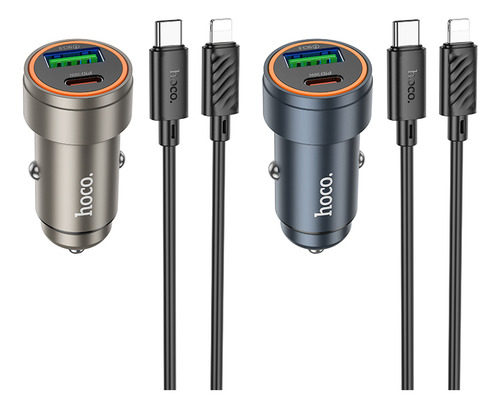Hoco Cargador Auto Usb Y Usb-c Con Cable Para iPhone Z57a