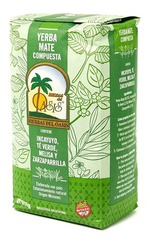 Yerba Mate Compuesta Oasis X500g Incayuyo Melisa Te Verde 