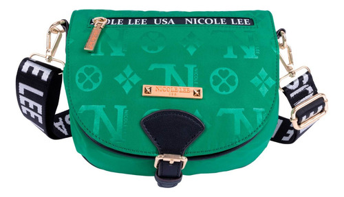 Bolsa Cruzada Nicole Lee Keysha Nylon Grabado Con Solapafw23 Color Verde