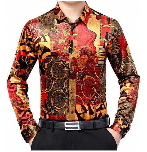 Camisa De Vestir De Terciopelado De Seda Para Hombre Camiset