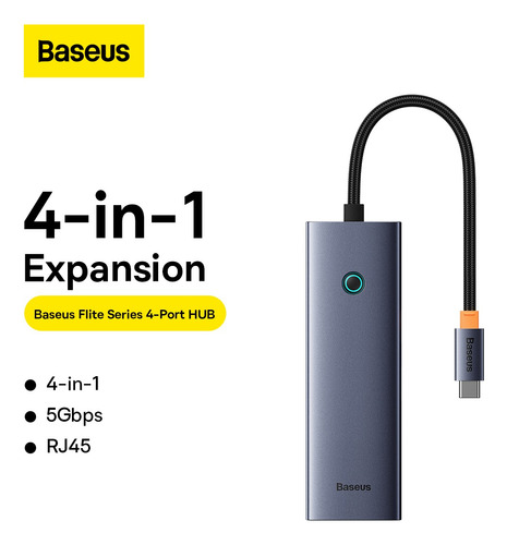 Hub Adaptador Baseus Multipuerto 4-en-1 Tipo C A Rj45+ 3 Usb