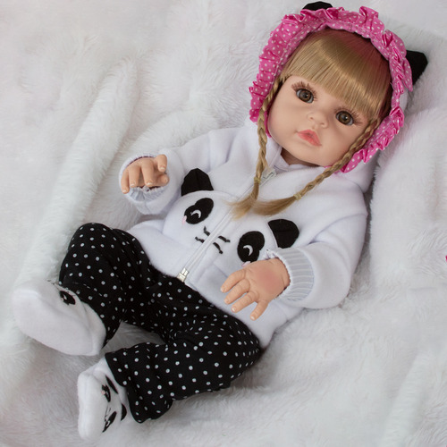 Boneca Reborn Loira Pandinha Fofa Fala E Chora Com 21 Itens