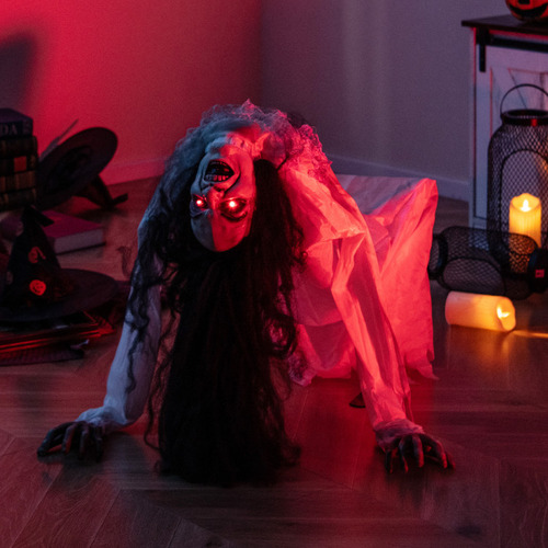 Decoración De Halloween De Mujer Rastrera Ojos Led Y Sonido