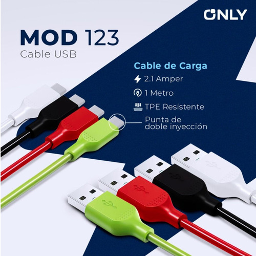 Cable De Datos Tipo C A Usb 2.1a De 1 Metro Color Negro