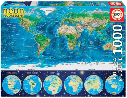 Rompecabezas Mapamundi Mapa Mundo Glow Neon 1000 Pz Educa