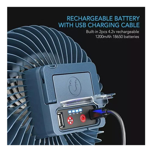Ventilador Recargable Carpa De Viaje Linterna Led Portátil