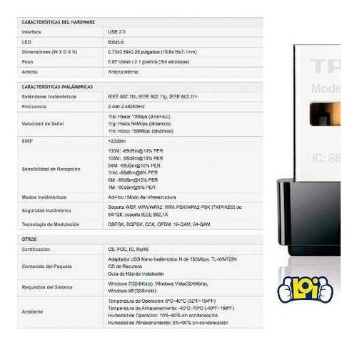 Adaptador Wifi Tp Link Usb Nano Inalámbrico N 150mbps Loi