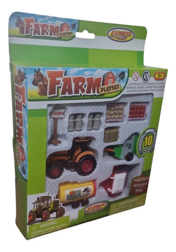 Set Granja Tractor Y 3 Maquinas De Arrastre + Accesorios 10