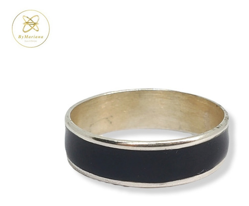 Imagen 1 de 6 de Anillo Plata Cinta Con Esmalte Negro 5mm