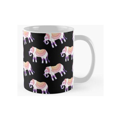 Taza Boho Elefante Mandala Patrón Negro Calidad Premium