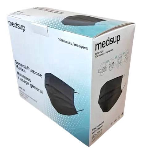 Cubrebocas Medsup Quirúrgico Tricapa Negro 100 Pz Negro Negro Fondo Blanco