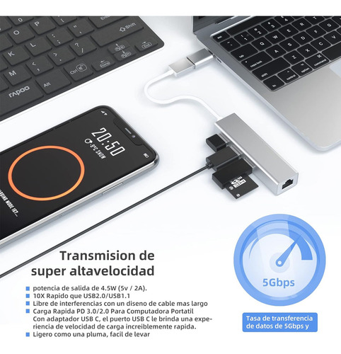 4 En 1 Adaptador Usb Ethernet, Tarjeta De Red Lan Ethernet 10/100mbps, Hub Usb C Para Pc, Usb 3.0 Rj45 Compatible Con Windows 8/7/10, Xp,mac, Linux Etc.