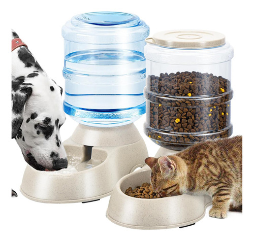 2 Pack Comedero Automático Para Gatos Y Dispensador De Agua Paquete De 2 Cremas.