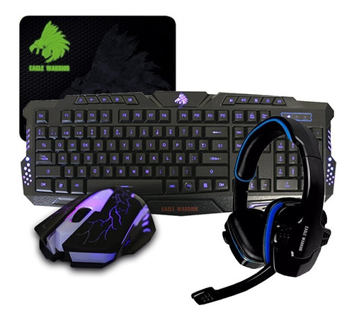 Imagen 1 de 4 de Kit Gamer Eagle Warrior Teclado Mouse Diadema G79 G16 Moupad