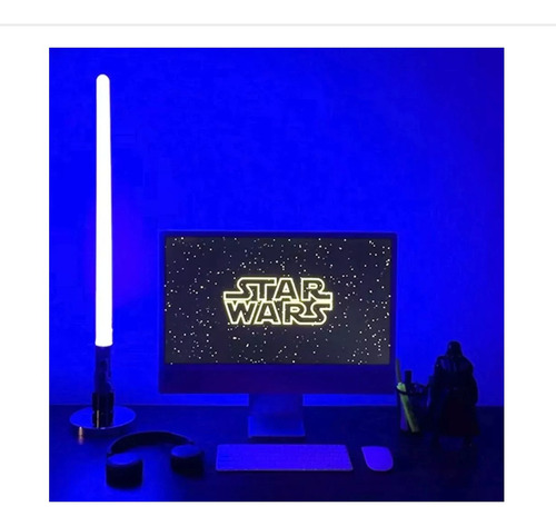 Lámpara Decorativa Star Wars Sable Láser Espada Lightsaber Estructura Plateado Pantalla Blanco