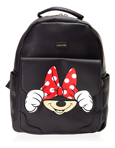 Mochila Feminina Satchel Adulto Preto Mickey Minie Luxcel Cor Vermelho Desenho do tecido Liso