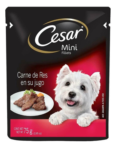 Alimento Cesar Mini Fillets para perro adulto sabor carne en sobre de 75g