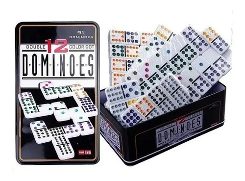 Domino Doble Doce 12 X 12 91 Fichas Estuche Metálico Juego