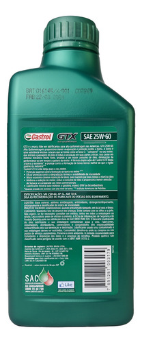 Óleo Motor Mineral Castrol Gtx Alta Quilometragem 25w60 Sl