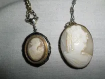 Comprar Antiguos 2 Dijes Camafeos Concha Marina Con Cadena No Plata