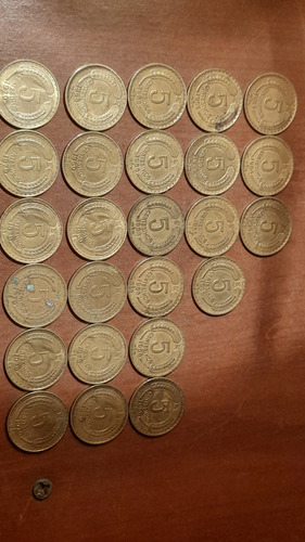 25 Monedas Chilenas De 5 Centesimos Años 1964,65,66,68,69,70