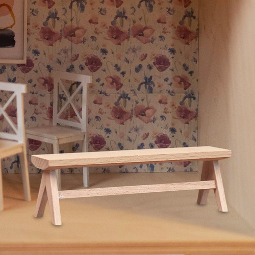 ( 1/12 Banco De Casa De Muñecas Silla De Madera En Miniatura