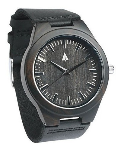 Treehut Mens Ebony Reloj De Madera Con Correa De Cuero Genui