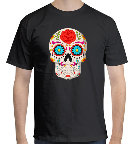 Playera De Calavera Día De Muertos - Flor Roja - Catrina