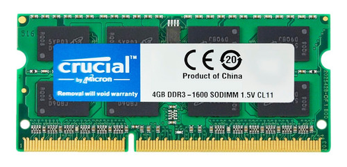 Memória Notebook Crucial 4gb Ddr3 1600mhz Pc3 12800s 1.5v