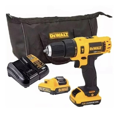 Taladro Atornillador Dewalt Percutor 12v Dcd716d2 2baterias Color Amarillo